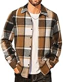 COOFANDY Herren Flanellhemd Holzfäller Regular fit Karierte Freizeithemd Baumwolle Winter Warmes Hemdjacke Khaki & Weiß & Schwarz M