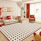 ROSURUG Room Decoration Aesthetic Rug Aesthetic 90X200CM Wohnzimmer Schlafzimmer Teppich Anti-Drop schwarz quadratische Matrix Anordnung Design Minimalistische Deko Hochflor Teppich Farbe