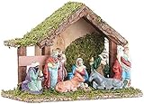 Britesta Krippen: Klassische Holz-Weihnachtskrippe, handbemalte Porzellan-Figuren, klein (Weihnachtskrippe Komplettset, Weihnachtskrippe Komplettset Holz, Weihnachtsbaum)