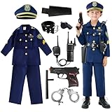 Udekit Polizei Kostüm Kinder mit Walkie-Talkie Taktstock Halfter Trillerpfeife Polizei Spielzeug für Jungen Halloween Karneval Cosplay 4 bis 6 Jahre