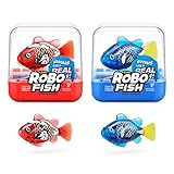 ROBO ALIVE Robo Fish Series 3 Roboter-Fisch, 2er Pack, Blau und Rot, schwimmt in mehrere Richtungen, batteriebetrieben, Spielzeugfisch, Poolspielzeug