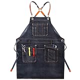 Arbeitsschürze aus Baumwolle, Denim, mit Werkzeugtaschen für Männer und Frauen, Kreuzriemen, verstellbare Schürzen für Haarstylist, Handwerker, Koch, Schwarzer Riemen auf der Rückseite, Standard
