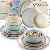 SÄNGER Rio | Tafelservice 12 teilig, Steingut Geschirr Set 4 Personen, 4x Speiseteller 4x Dessertteller 4x Schalen Geschirrset und Schale bunt | VALUE COLLECTION