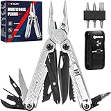BIBURY Multitool Zange, Edelstahl Multi Tool mit verbessertem Seilschneider & Schraubenantrieb, Faltbare selbstsichernde Multitools mit Nylontasche für Camping Wandern Überleben Geschenk für Man Papa