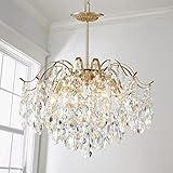 Saint Mossi K9 Kristall Kronleuchter Lichter, Regentropfen Kronleuchter, moderne Pendelleuchte Beleuchtung, E12 Basis 6-Lichter, glänzendes Gold Finish [Klasa energetyczna A++]