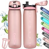CodiCile Trinkflasche 1L, Wasserflasche 1L BPA-Frei, Auslaufsichere 1 Liter Trinkflasche, Tritan Sportflasche mit Filter für Fitness,Laufen, Schule, im Freien, Roségold