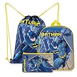 DC Comics Batman Rucksack Kinder Set 3-teilig mit Kindergartenrucksack Jungen, Turnbeutel Kinder, Federtasche Junge