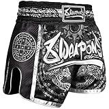 8 WEAPONS Muay Thai Shorts Carbon, Sak Yant Tiger, Schwarz, Größe XXL, Kickboxhose für Training & Wettkampf, Thaibox Shorts Satin, Atmungsaktiv, Langlebig, Kampfsporthose MMA, K1, Boxen, Thai Boxen