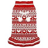 Weihnachten Hundekleid Pullover mit Geschirr Loch Herz gestrickt Welpe Pullover Weste weich warm Winter Mädchen Hundekleidung für kleine mittlere Hunde Katzen Haustier Xmas Outfits(Herz,L)