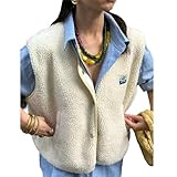 tinetill Teddy Fleece Weste Damen Ärmellos mit Knopfleiste Flauschige Weste Warm Gefüttert Mode Westen Fleeceweste