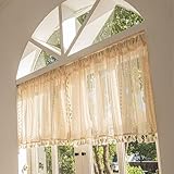 RoxNvm Leinen Scheibengardinen Landhausstil, Boho Gestreifte Küchengardinen Landhausstil, Quaste Bistrogardine, Fenstergardinen Scheibengardinen Küche mit Wunderschön Dekoriert (148 X 46CM)