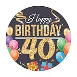 Dekora, Happy Birthday 40 Essbare Oblate, Geburtstagskuchendeko, Runder Cake Topper 20 CM