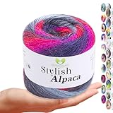 Stylish Alpaca Garn – Weiches Alpakawolle Strickgarn – 150g (525m) feines DK Wolle zum Stricken & Häkeln – Ideal für Pullover, Schals, Tuch, Babykleidung – Premium Multicolor Farbverlauf 7711