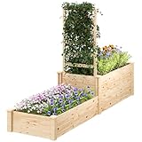 Outsunny Blumenkasten mit Rankgitter, Gartenhochbett, Outdoor-Blumenkasten mit 2 Kästen mit offenem Boden, Blumenkasten aus Holz für Balkon Terrasse Patio, 222 x 63 x 132 cm, Naturholz