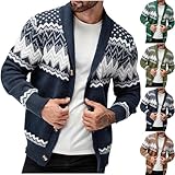 Weihnachts Strickjacke Herren Ugly Weihnachtspulli Lustiger Christmas Sweater Weihnachtsbaum Druck Männer Weihnachtspullover mit Knopf Sweatshirt Langarm Fleecepullover Winter Weihnachts Pullis