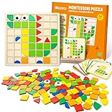 Tangram Kinder, Commodum Geometrische Formen Holzpuzzles, Puzzle mit Holz klötzen, Montessori Spielzeug Puzzle mit 120 Formen, 20 Karten, Pädagogisches Spielzeug Ostergeschenke für Kinder 3+