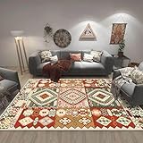 AUWUUA Geometrisches Vintage Orientteppiche Wohnzimmer 120x160cm Traditionelles Ethnischer Ethnischer Südwesten Stil Kurzflor Teppich Schlafzimmer, Waschbar rutschfest Teppich für Esszimmer Flur Rot