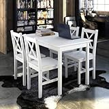 Tidyard 5-TLG. Essgruppe Weiß, Esstischset mit 4 Stühlen und Tisch, Massivholz Kiefernholz, Weiß lackiert, für Esszimmer oder Küche