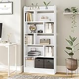 Hzuaneri Bücherschrank, Bücherregal, mit 6 Fächern, Aufbewahrungsregal, Standregal, für Wohnzimmer, Büro, Schlafzimmer, 24 x 80 x 170 cm, Weiß BC22803X