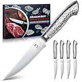 DRAGON RIOT Steakmesser-Set, 4-teiliges Steakbesteck mit Sägezahnklingen aus japanischem Edelstahl, spülmaschinengeeignet inklusive Aufbewahrungsbox