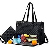 Lunchtasche für Damen,15,6 Zoll Laptop-Tasche mit isoliertem Lunchfach,Große Einkaufstasche,2-in-1 Lunch Bag Tote Bag Kombination,Kühltasche mit Geldbeutel für Arbeit,Uni,Büro,Picknick (Schwarz)