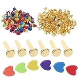 Ouligay 200 Stück Herzform Musterklammern Bunt, Mini Brads Runde Rundkopfklammern Gold Musterbeutelklammer Herz Metall Musterklammer Scrapbooking Brads für DIY, Schule, Büro, Basteln, Verzierungen