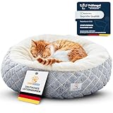Katzenbett [beruhigende Wirkung] - Rundes, flauschiges Kissen für deine Samtpfote - Katzenkissen, Katzen-Körbchen, Kuschelbett waschbar, Katzenschlafplatz-Bettchen, Katzenbettchen | 55x55x20 cm
