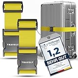 Travely® Premium Koffergurt - Besonders Auffällig & Sicher - Inkl. 2 Namensschildern - Gepäckband ideal über Kreuz - [2er Set] - Gelb