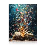 Dazzlewall Farbiges Schmetterlings Leinwand Bilder, Vintage Buch Schmetterling Ästhetik Wandbilder für Bibliothek Lesezimmer Schlafzimmer Deko 30×40 cm Ungerahmt