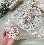 Blume Bestickte Tischsets,2 Stück Stickerei Spitzen Tischsets,Retro Französisch Ovale Deckchen,Tischmatte Aus Spitze,Spitzendeckchen für Tische,Vintage Häkeldeckchen Vasenmatte Tassenmatte 43 x 32 cm