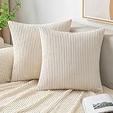 EMEMA Kissenbezug Kordsamt Zierkissenbezug Dekokissen Sofakissen 40x40 cm Kord Kissenhülle Dekorative Weiche Zierkissenbezüge Kissen für Sofa Sessel Zuhause Schlafzimmer Beige