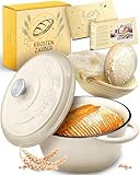 KRUSTENZAUBER Gusseisen Topf Brot backen emailliert inkl. Gärkorb - 26cm Emaille-Topf samt Zubehör - Ideal als Brotbacktopf, Brottopf, Brotbackform mit Deckel, Gusseisentopf Brotbacken, Schmortopf