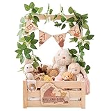 OESSUF Holz Baby Geschenk Korb mit verstellbarer Griff,Personalisierte Babyparty Geschenk Babykorb für Neugeborene
