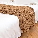 Care Spring Grobstrick Decke Überwurfdecke, Große Strickdecke Für Erwachsene, Handgefertigte Strickdecke Als Überwurf Für Bett Stuhl Und Sofa, Dicke Und Warme Gestrickte Decke,Brown c,100X150cm