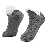 SIHOHAN Kuschelsocken Herren, Dicke Kurze Pantoffelsocken Rutschfeste, Flauschige Winter Stricksocken Stoppersocken mit ABS Anti Noppen Warme Bettsocken 43-46 (Dunkelgrau)