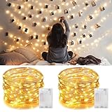 Lichterketten, 2 Stück, 10 m, 100 LEDs, Mini-Lichterkette, batteriebetrieben, Kupfer-Funkeln, warmweiße Lichterkette für Innen- und Außenbereich, Weihnachtsdekoration, Party, Hochzeit, Schlafzimmer,