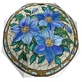 Jubonexis Buntglas-Regenschirm mit blauen Clematis-Blumen, faltbar, 3-fach faltbar, automatisch, winddicht, Reiseschirme, stark, leicht, Regenschirme für Sonne und Regen im Freien