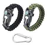 Paracord Survival Armband, Multifunktion Paracord Armband Überlebensarmband, 2 Stück 5 in 1 Outdoor Survival Kit für Herren Damen, mit 1 Karabinerhaken, für Wandern, Camping, Bootfahren, Notfall