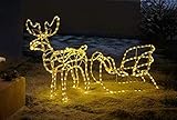 LED Deko Rentier mit Schlitten 177 cm lang, Weihnachtsbeleuchtung für Draussen, Weihnachtsdeko mit Lichterkette, Gartendeko mit Lichtschlauch