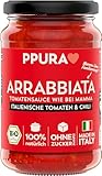 PPURA Bio Tomatensauce Arrabbiata | Pasta-Sauce mit Fruchtigen Tomaten & Chili | 100% Natürlich | Nudel-Soße Vegan Ohne Zuckerzusatz & Konservierungsstoffe | 340g Glas
