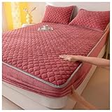 GOFOHIMI Verdickter gesteppter Spannbettschutz mit 2-Kissenbezügen, All-Inclusive Stretch-Bettlaken Matratze Schutzhülle Milch Fleece Bettdecke für Schlafzimmer Dekor,Bohnen Paste,120 * 200cm