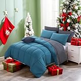 QZY Winter Bettdecke 150x220 cm - Quilted Steppbettdecke antiallergisch für Allergiker 100% Microfaser Winter Bettdecke Double Face Blau/Grau