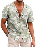 COOFANDY Hawaii Hemd Männer Leinenhemd Baumwolle Hawaii Kurzarmhemd Freizeit Sommer Button Down Hemden for Herren Grün XXL