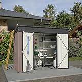 Gartenhaus Metall 8x4 FT Gerätehaus Inkl. Metallfundament(Ohne Boden), Garten Gartenschrank Metall mit Pultdach und Tür, Wetterfest Geräteschuppen für Outdoor Garten Terrasse(Braun)