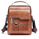 Umhängetasche Herren Schultertasche Herrentasche Klein Vintage PU Leder Crossbody Herren Tasche Umhängen Handtasche Männer für Arbeit, Schule, Alltag (Hellbraun)