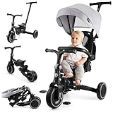 HyperMotion Dreirad 8-in-1 TOBI Forest – Modularer Kinderroller mit Schubstange, Verdeck und drehbarem Sitz – Für Kinder von 1–5 Jahren – Faltbar und Höhenverstellbar