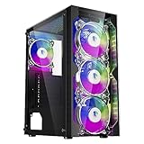 ESGAMING F10 ATX Computergehäuse Mid Tower PC-Gehäuse mit Seitenwand aus gehärtetem Glas und Frontplatten, 4 x RGB-120 mm Lüfter, vorinstalliert für Gaming oder Büroarbeiten (A600)