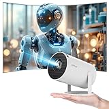 HIPPUS Mini Beamer 4K Projektor, Android Heimkino Projector Full HD 1080P, 270° Dreh Proyector Klein Kurzdistanz Heimprojektor Handy für Schlafzimmer, Tische, Decken, Weiß