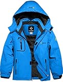 GEMYSE Jungen Wasserdichte Skijacke Winddichte Fleece Outdoor Winterjacke Regenjacke mit Kapuze (Himmelblau,140-146)