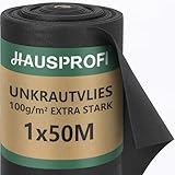 HAUSPROFI Premium Unkrautvlies 100g/m² - Hochdichte Unkrautfolie Wasserdurchlässig & Reißfest - UV-Stabil Gartenvlies aus Recycelbar PP - Umweltfreundlich & Knitterfrei, 50m x 1m